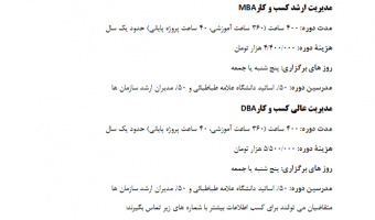 قابل توجه متقاضیان شرکت در دوره های یک سالۀ MBA, DBA