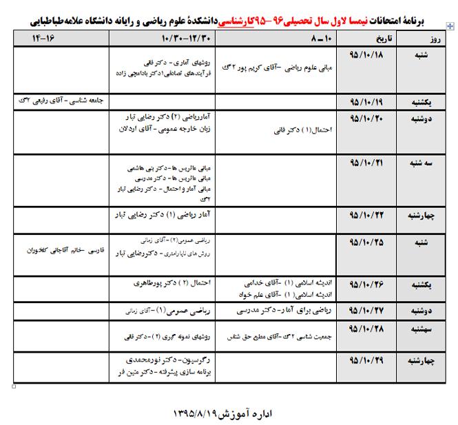 برنامه امتحانات نیمسال اول سال تحصیلی 95-96 کارشناسی