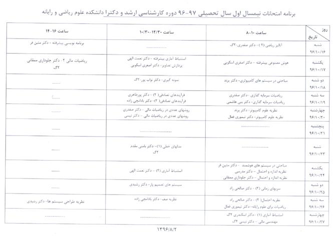 برنامه امتحانات نیمسال اول - کارشناسی ارشد و دکترا
