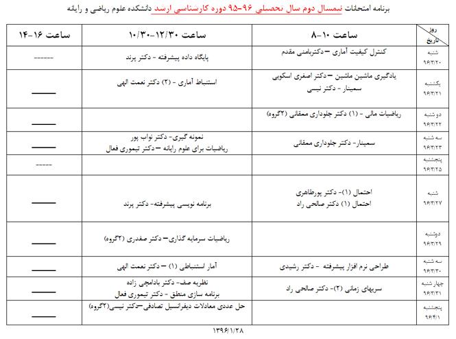 برنامه امتحانات کارشناسی ارشد (نیمسال دوم)